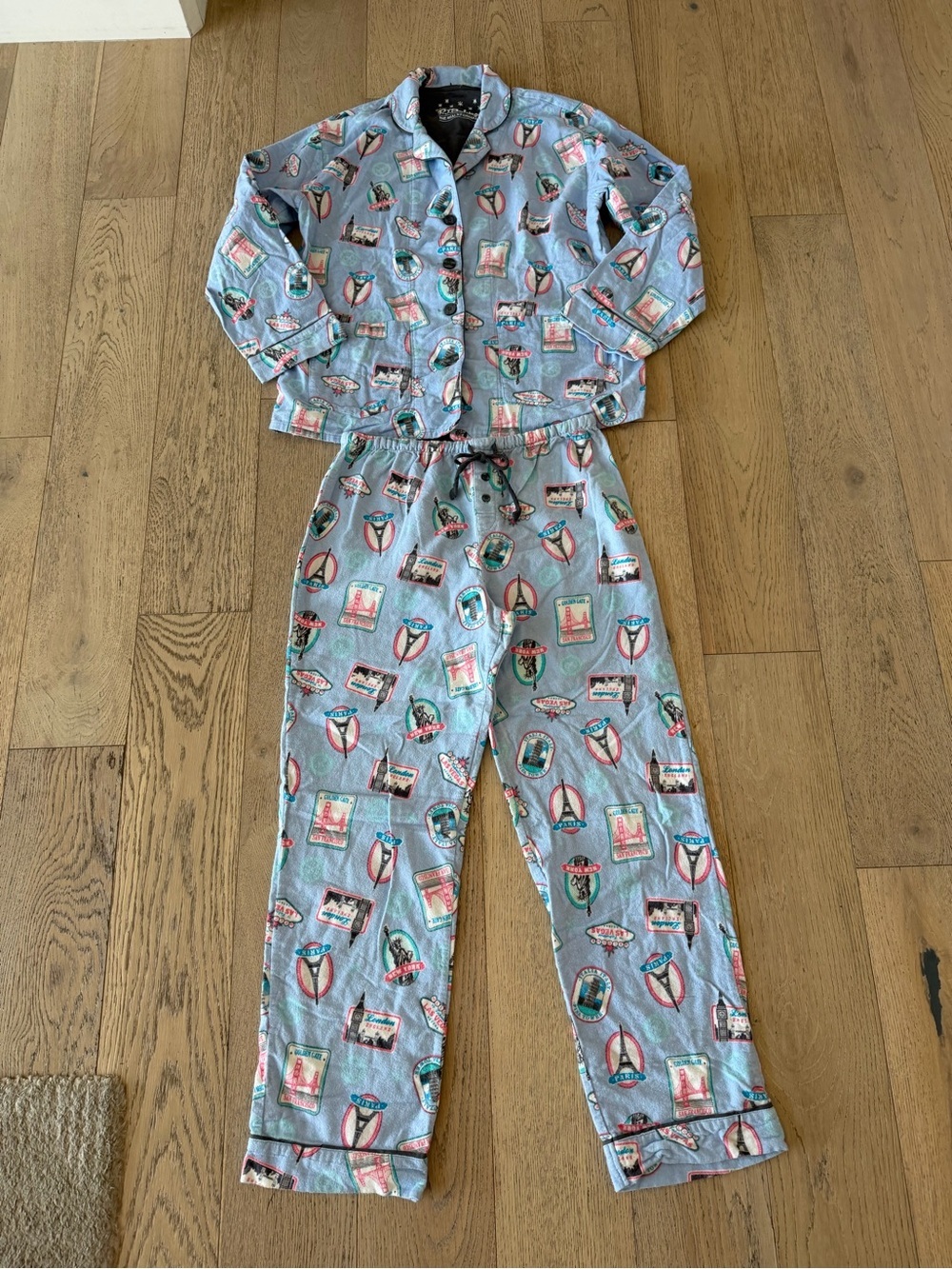 P.J. Salvage Women's Pajama Set - Blue Travel Print - Size Medium